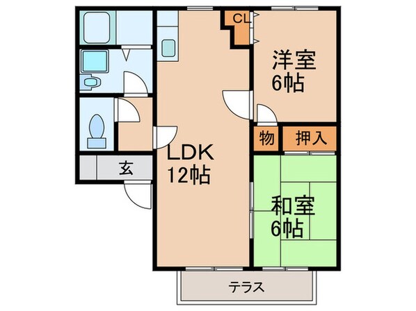 パピオン津福Ｂ棟の物件間取画像